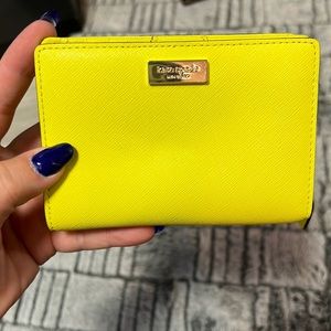 kate spade Yellow Saffiano Leather Bifold Wallet with Gold Logo Plate